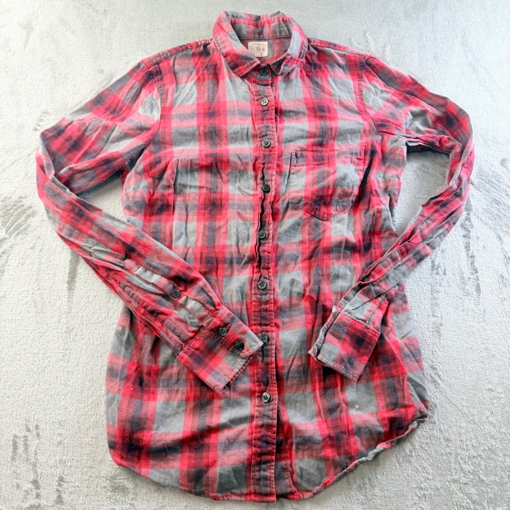 J.Crew The Perfect Shirt Red Grey Plaid Flannel Button Down Women's XXS
